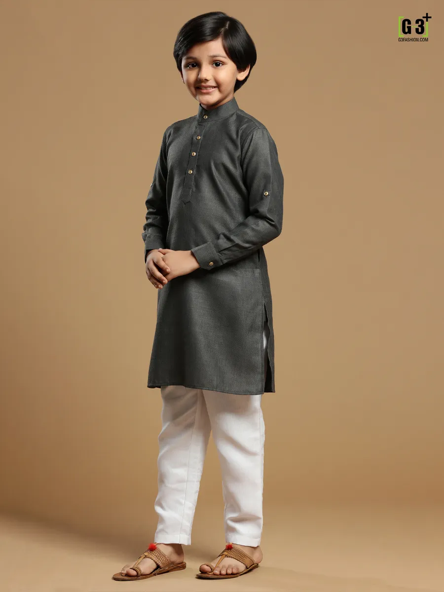 Grey hue solid cotton boys kurta suit for festivals