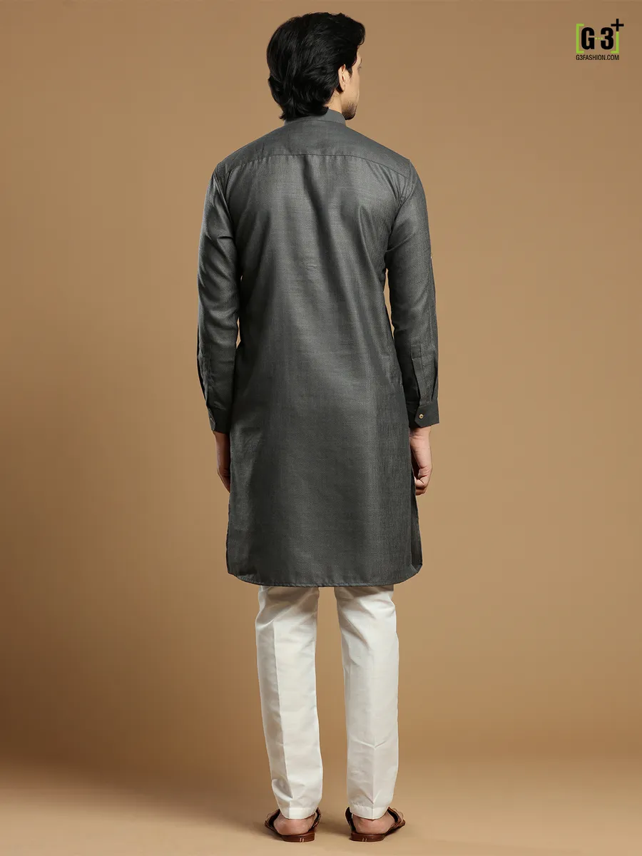 Grey hue solid cotton men  Kurta pajama for festivals