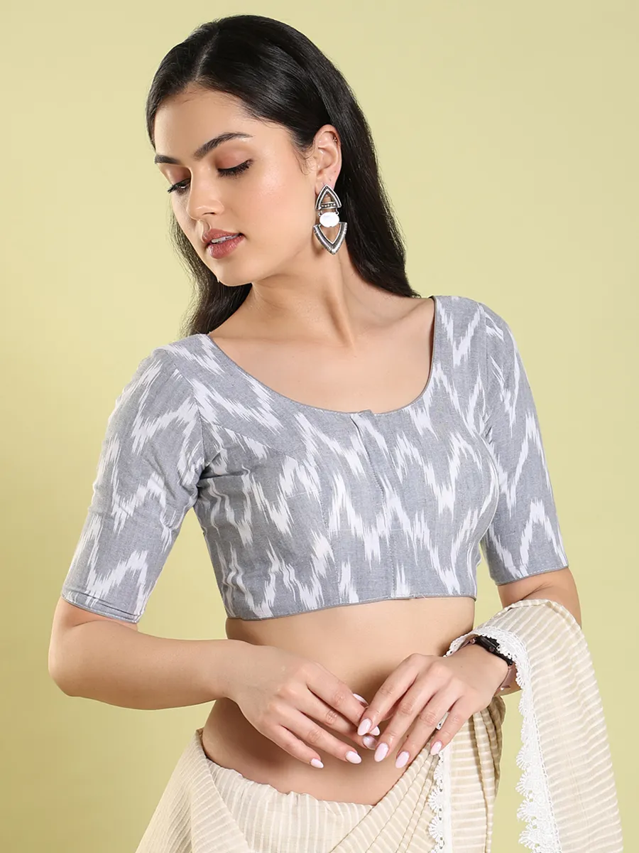 Grey ikat printed blouse