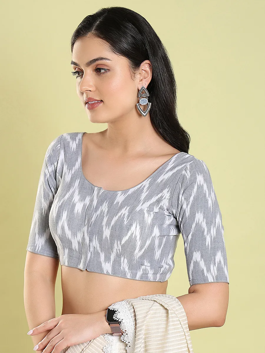 Grey ikat printed blouse