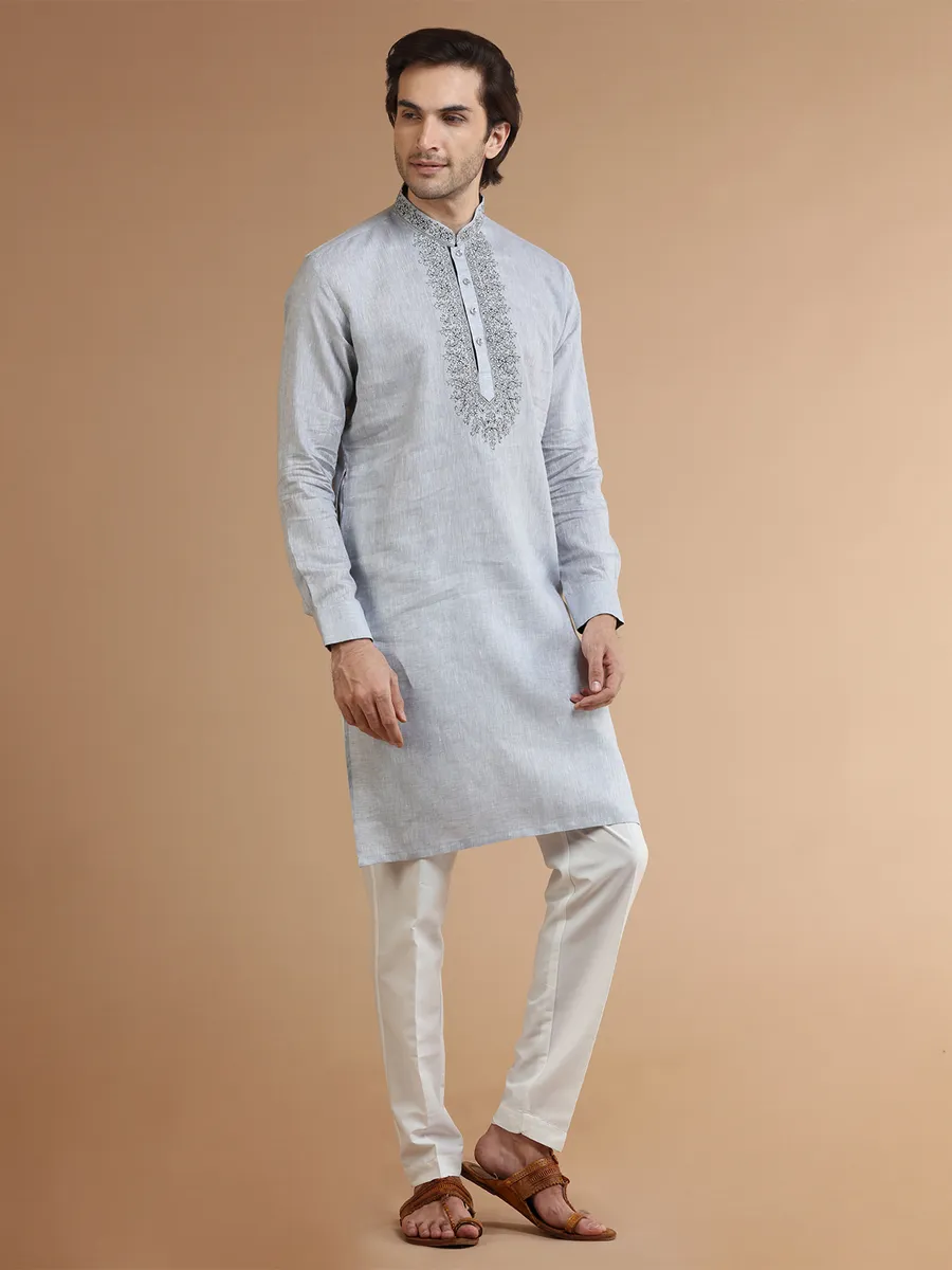 Grey linen festive kurta suit