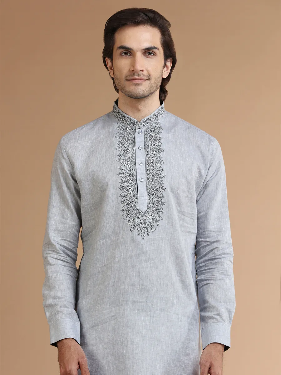 Grey linen festive  Men Kurta pajama