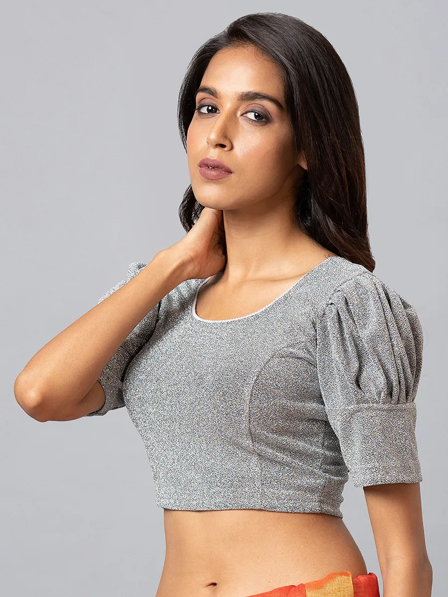 Grey lycra cotton ready made blouse