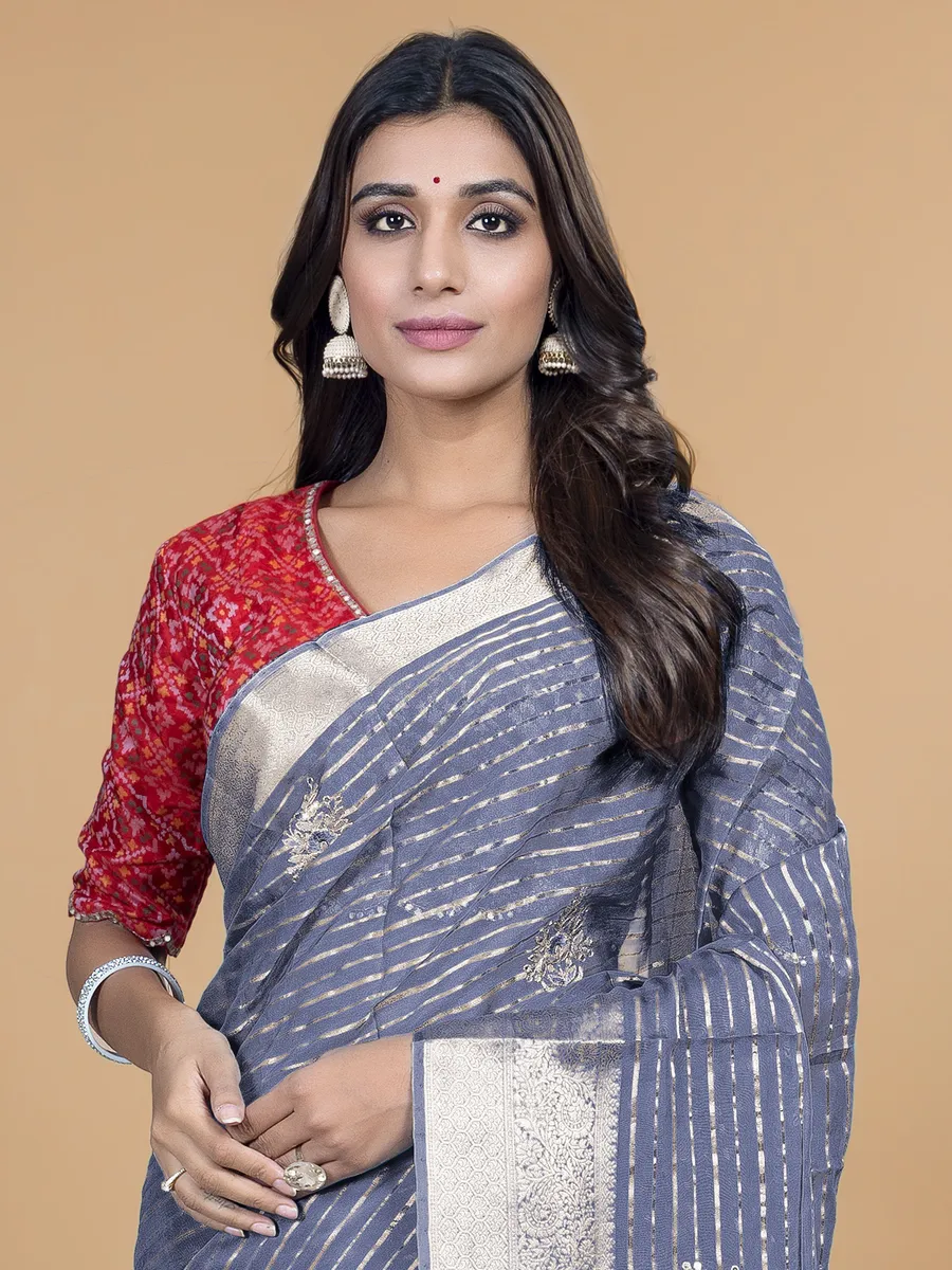 Grey organza saree for festive