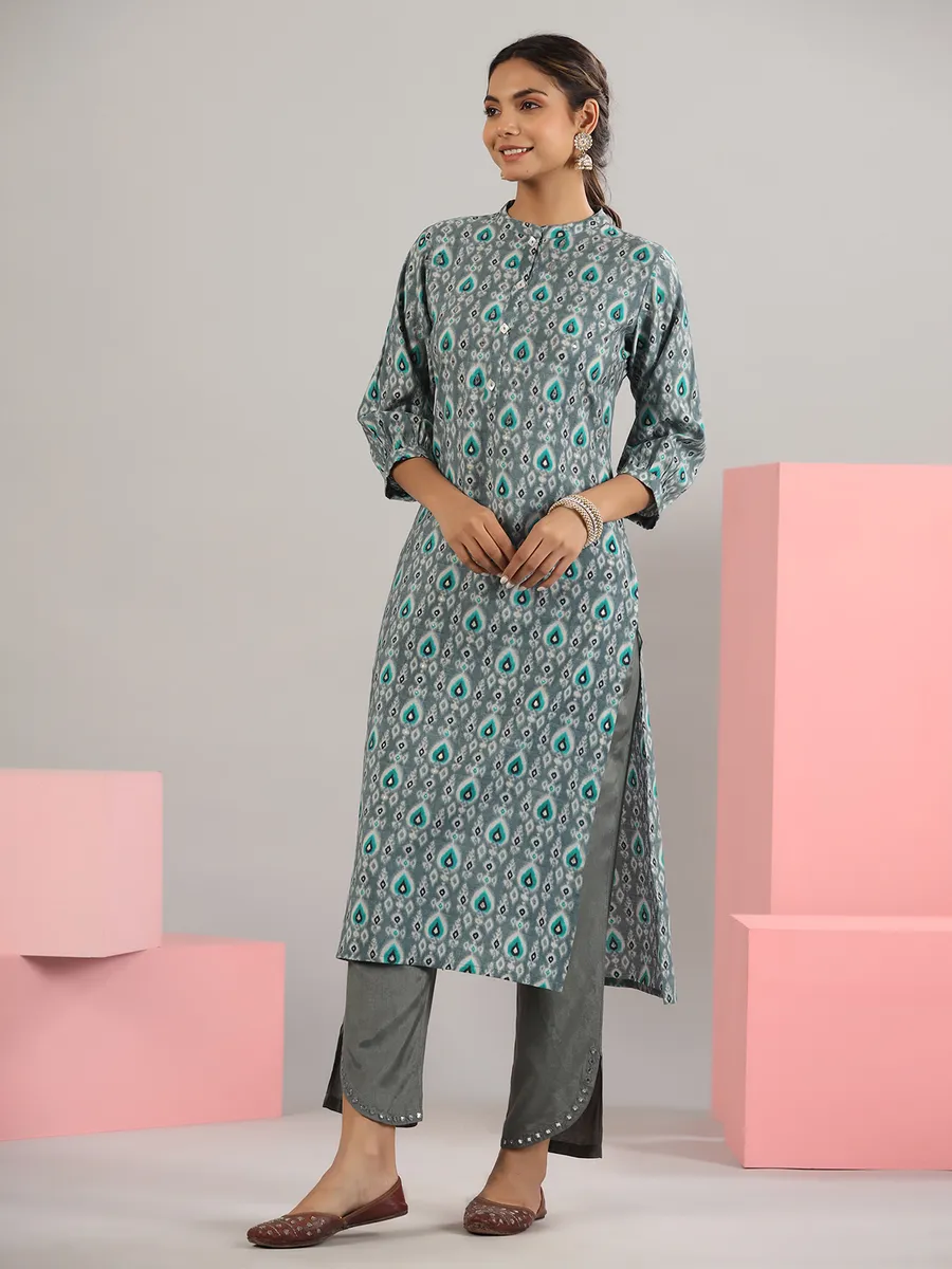 Grey printed kurti with pant