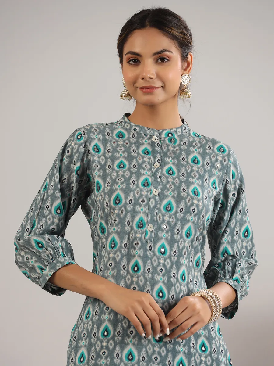 Grey printed kurti with pant