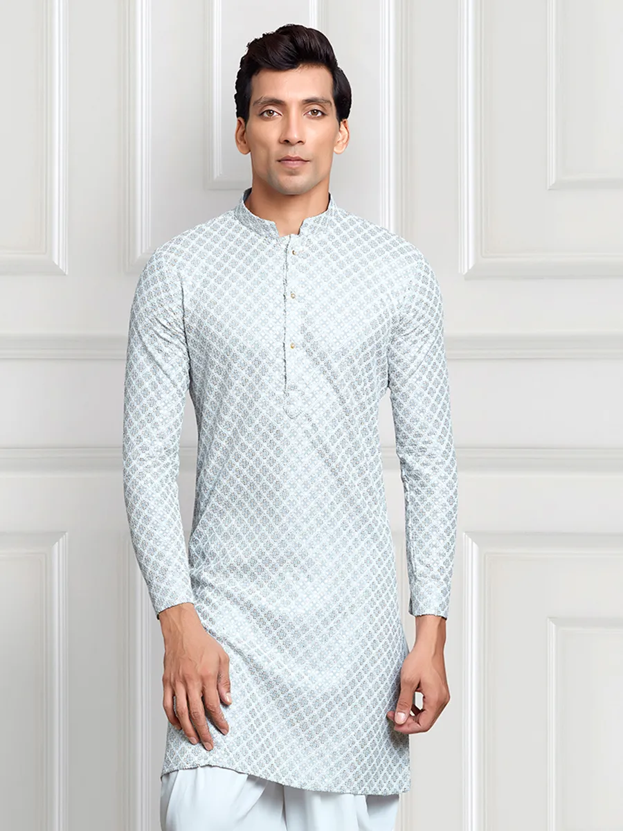 Grey rayon cotton kurta with dhoti