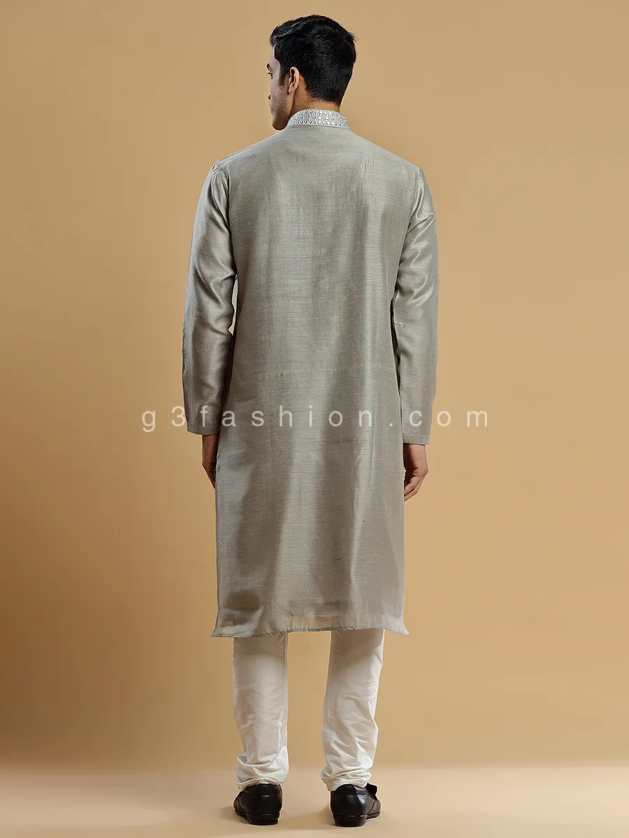Grey silk festive look kurta suit