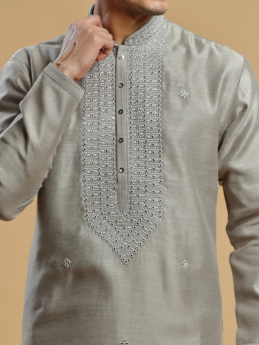 Grey silk festive look kurta suit