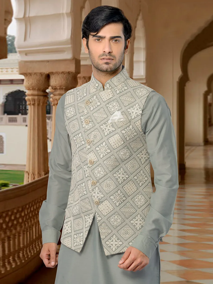 Grey silk wedding waistcoat set