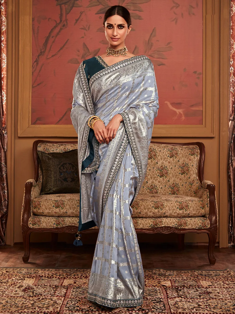 Grey soft dola silk saree