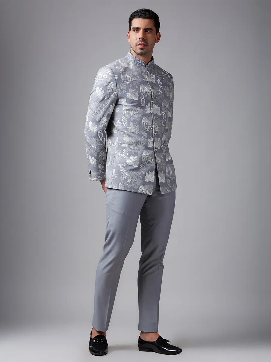 Grey terry rayon embroidery jodhpuri suit