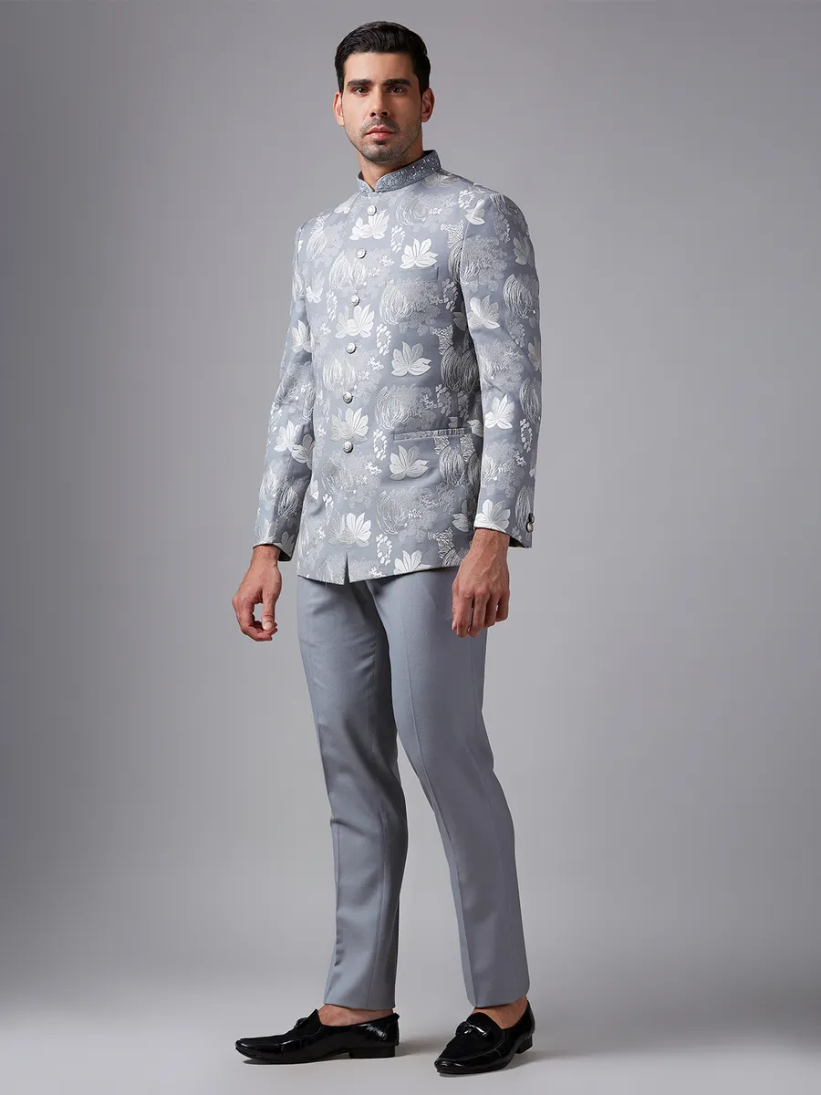 Grey terry rayon embroidery jodhpuri suit