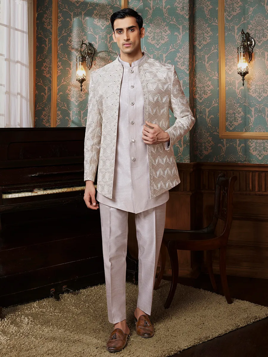 Grey terry rayon reception style Indowestern