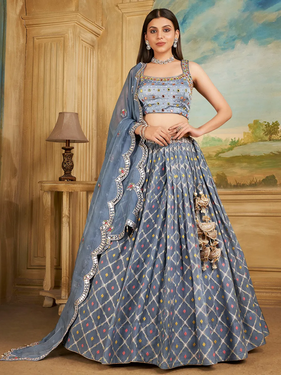 Grey tissue silk wedding lehenga choli