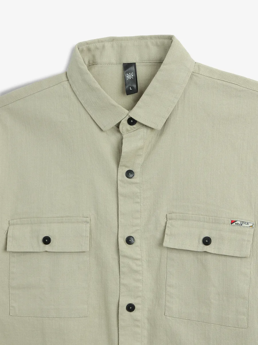 GS78 beige cotton plain shirt