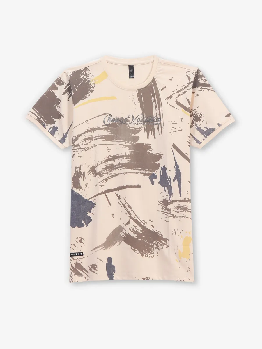 GS78 cream printed cotton t-shirt