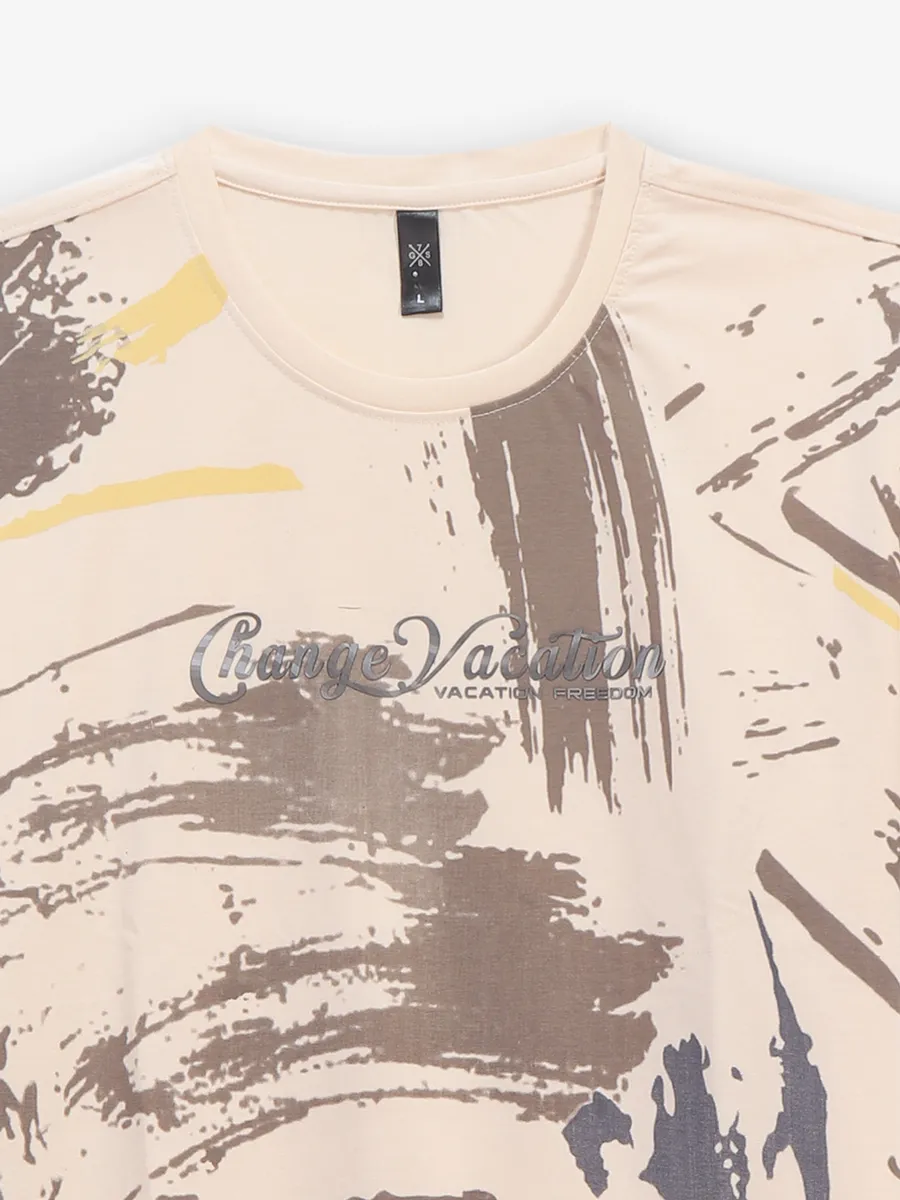 GS78 cream printed cotton t-shirt