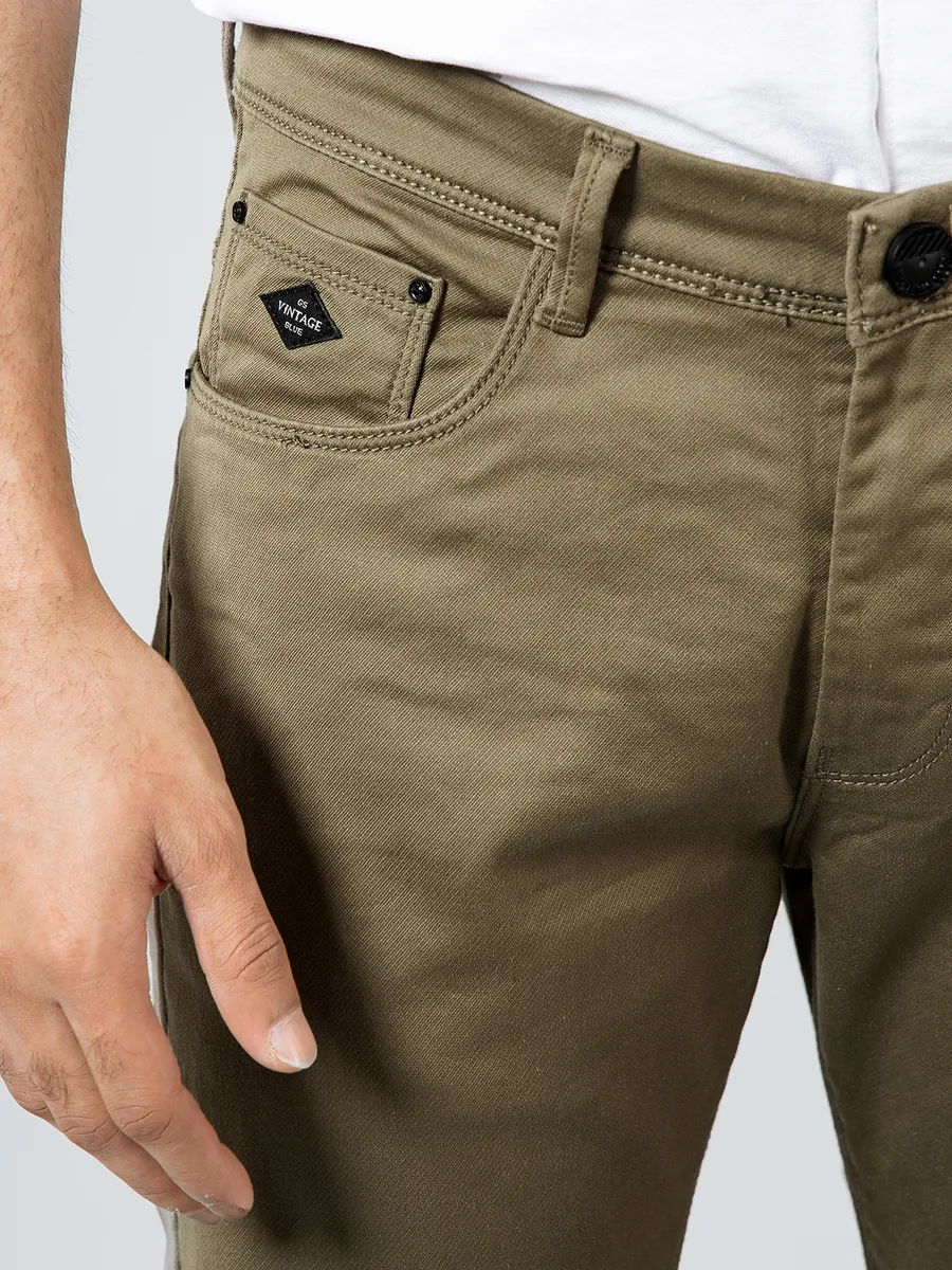 GS78 khaki slim fit cotton trouser
