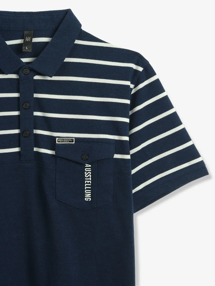 GS78 stripe navy cotton polo t-shirt