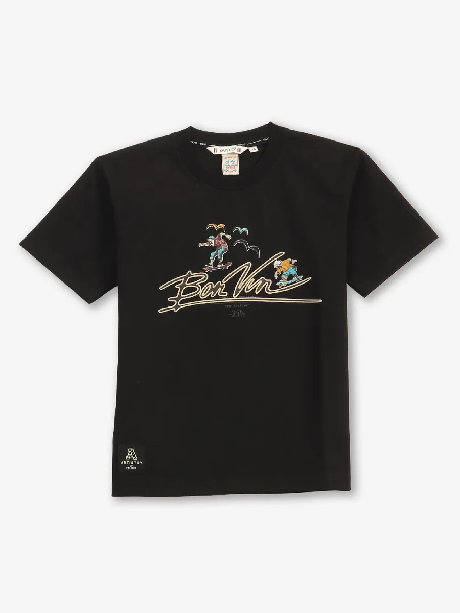 GUSTO printed cotton t-shirt in black