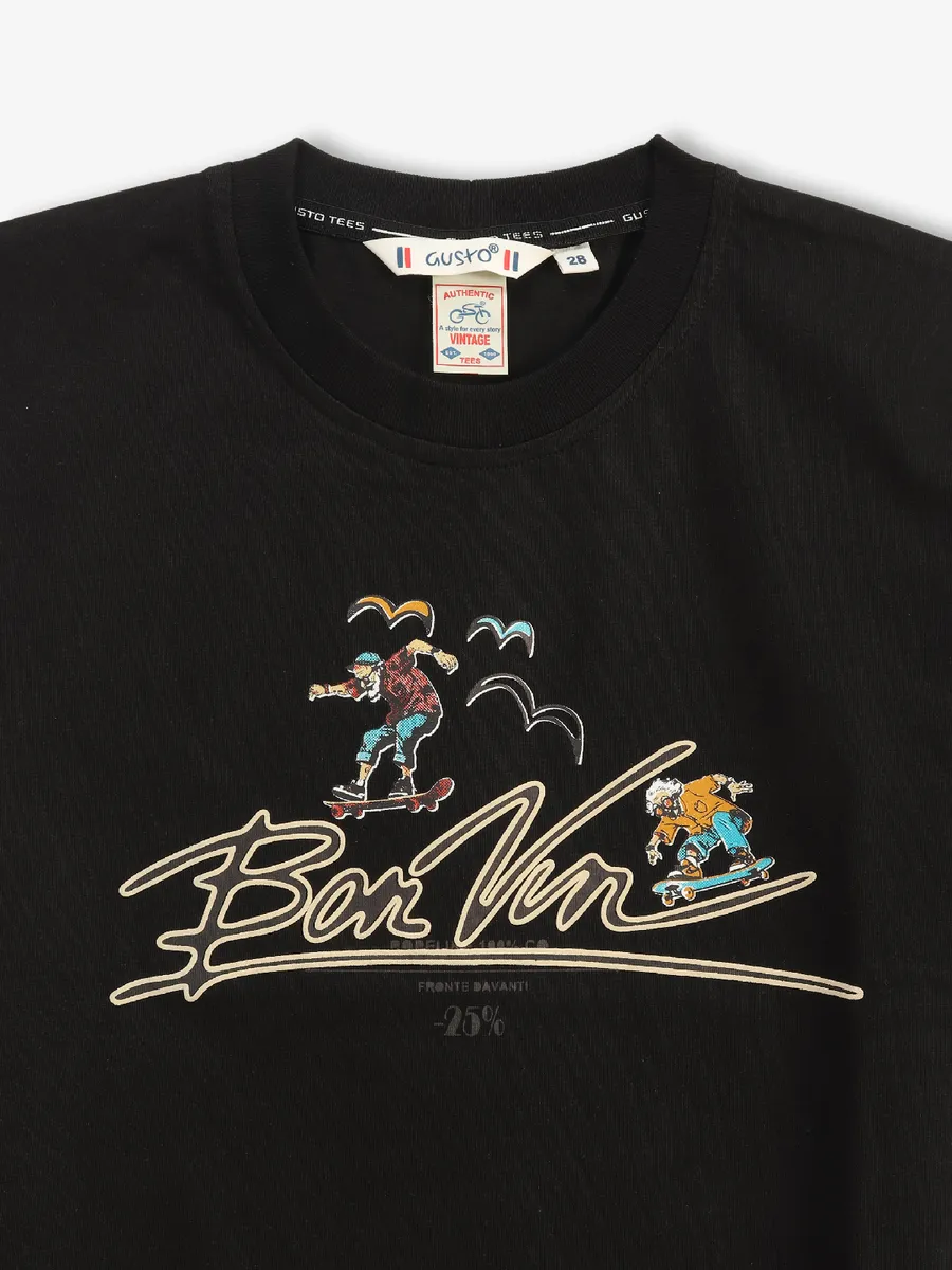 GUSTO printed cotton t-shirt in black