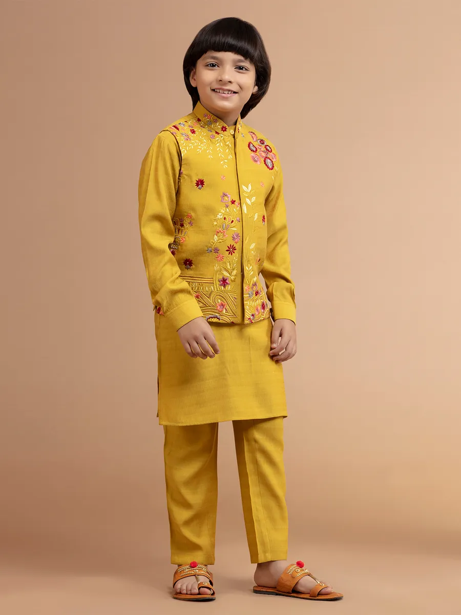 Haldi look mustard yellow waistcoat set