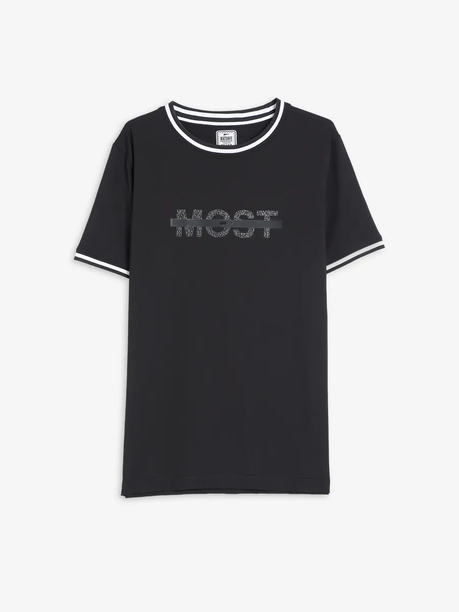 Hats Off black cotton printed t shirt