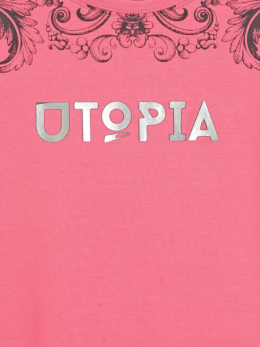 Hats Off coral pink cotton printed t shirt