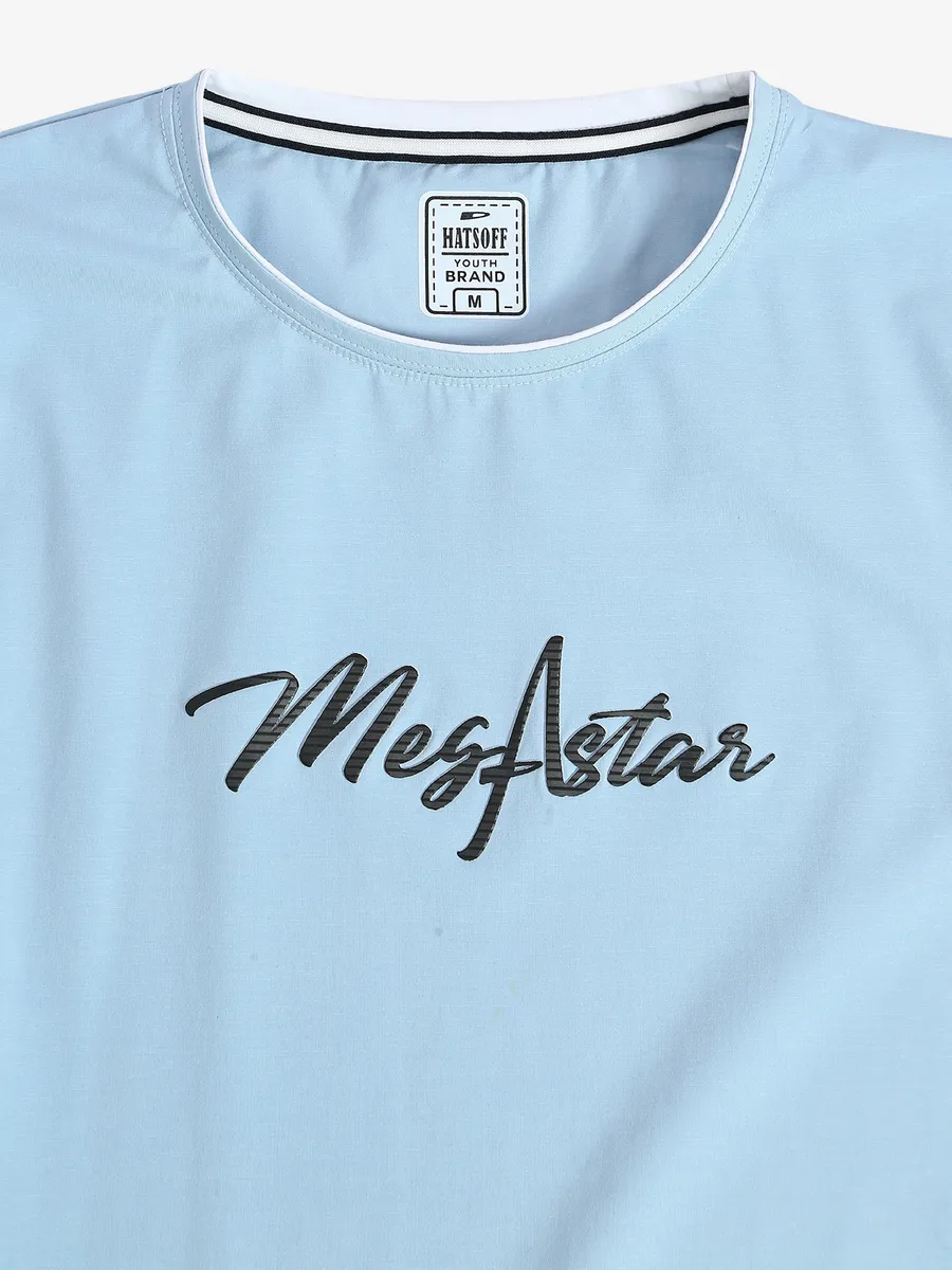 Hats Off sky blue cotton printed t shirt