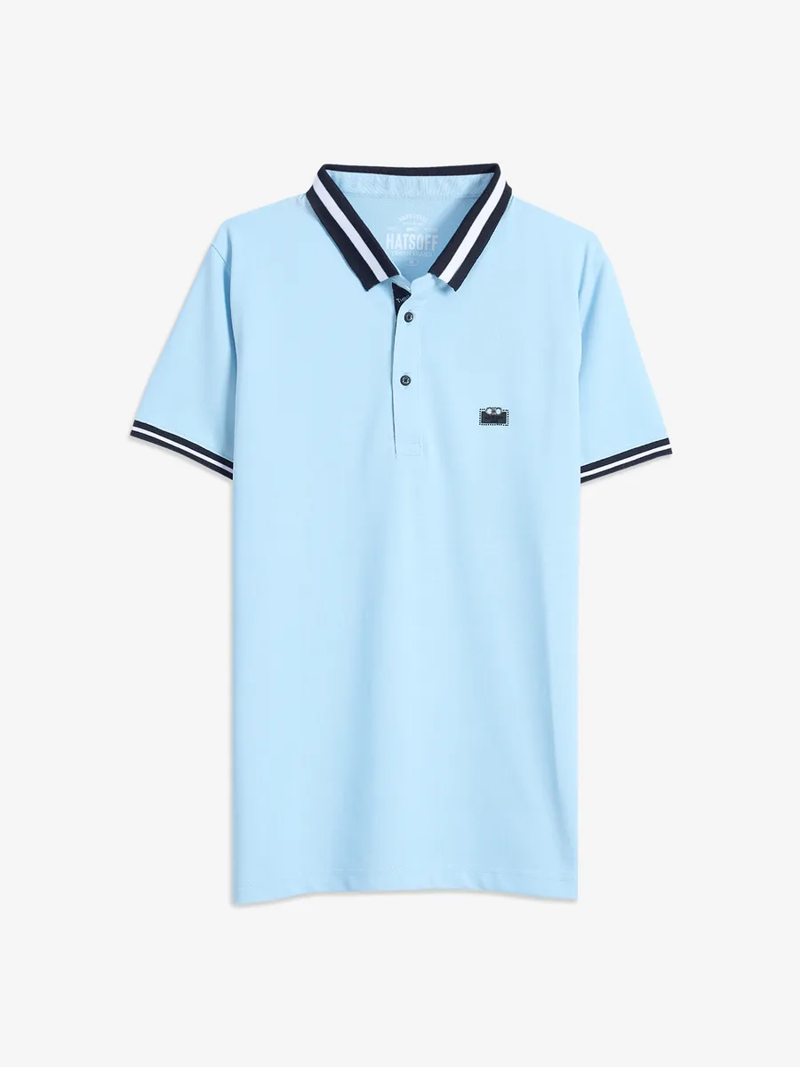 Hats Off sky blue polo neck t shirt