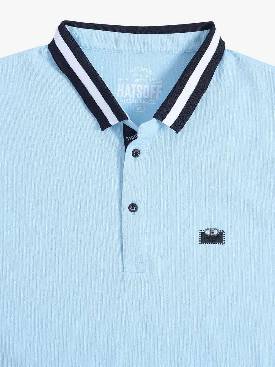 Hats Off sky blue polo neck t shirt