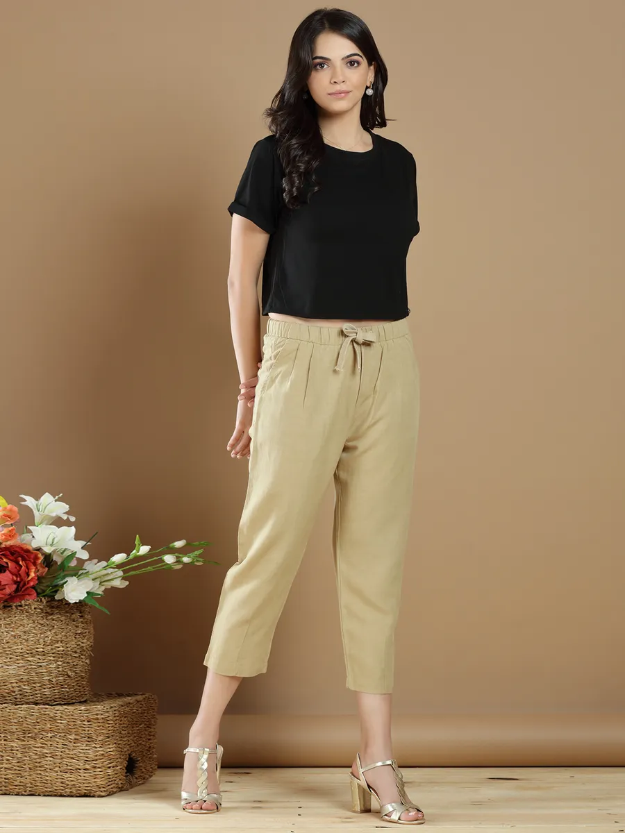 Hazel yellow plain pant for casual wear in cotton