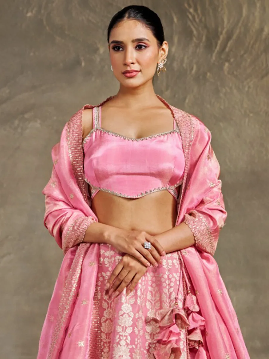 Heavy pink silk lehenga choli for wedding