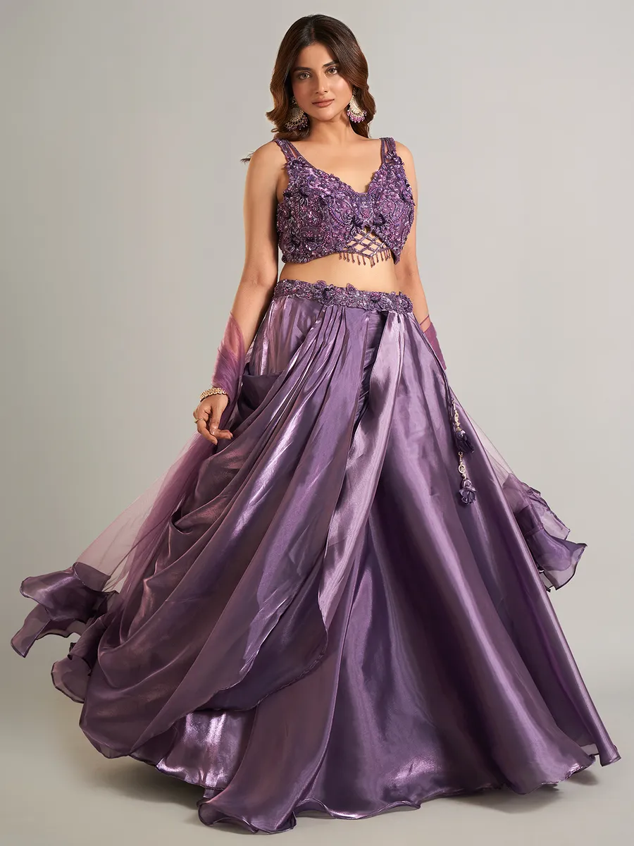 Heavy purple organza lehenga choli