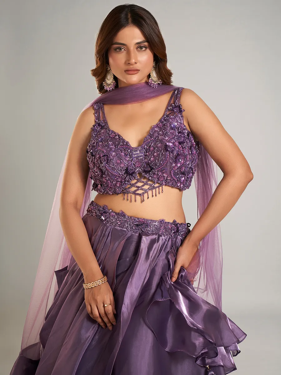 Heavy purple organza lehenga choli