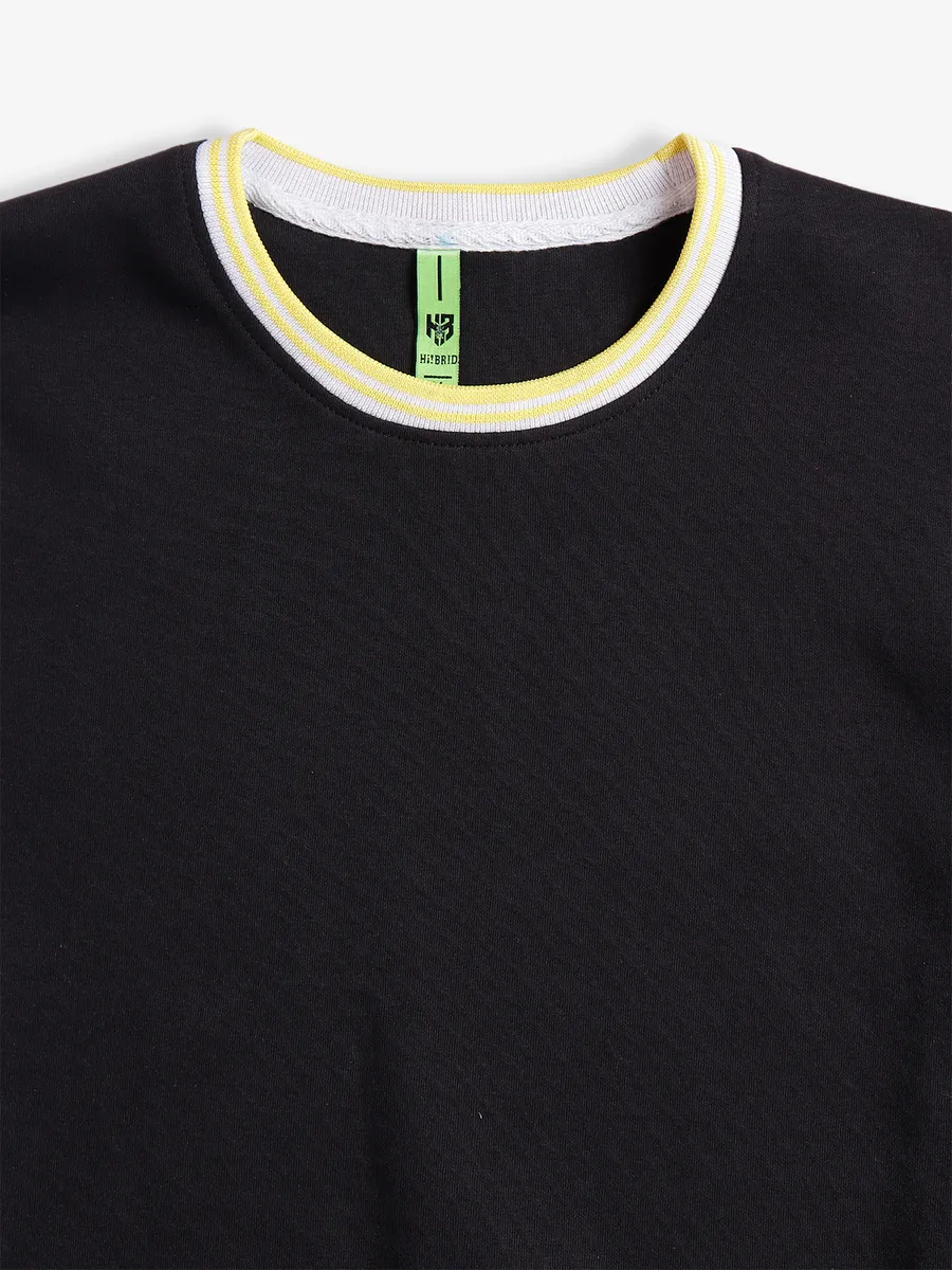 Hibrid black cotton printed t shirt