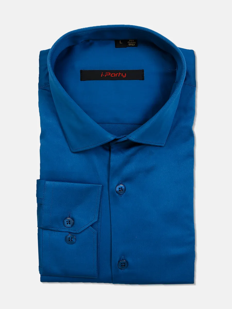 I Party blue cotton cut away collar shirt