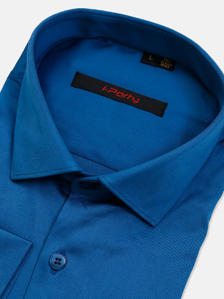 I Party blue cotton cut away collar shirt