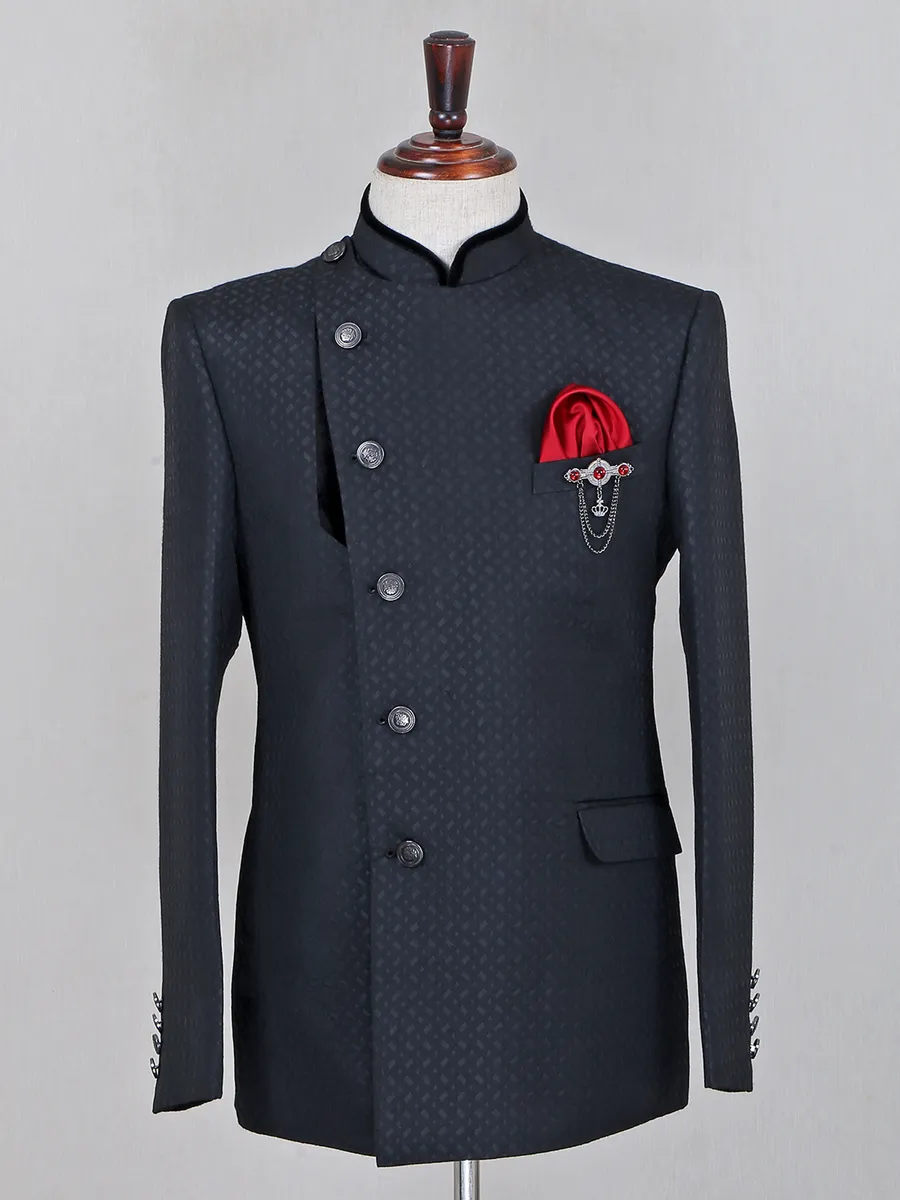 Impressive black terry rayon mens jodhpuri suit