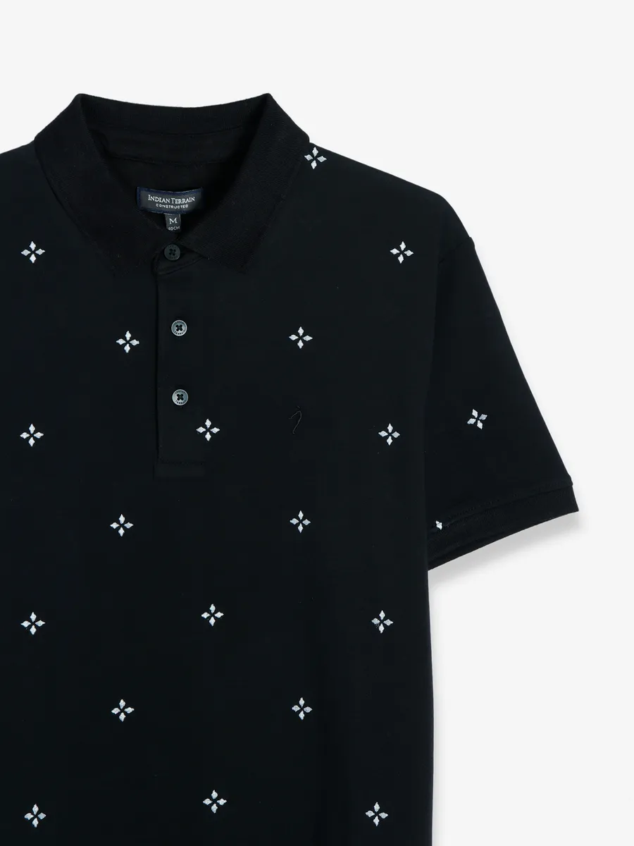 Indian Terrain black printed polo t shirt