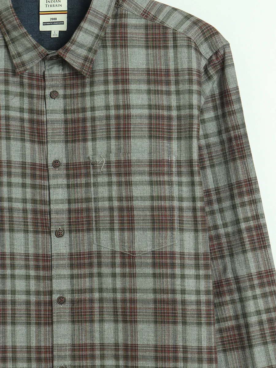 INDIAN TERRAIN grey cotton checks shirt