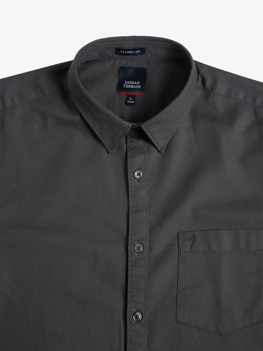 Indian Terrain grey plain classic fit shirt