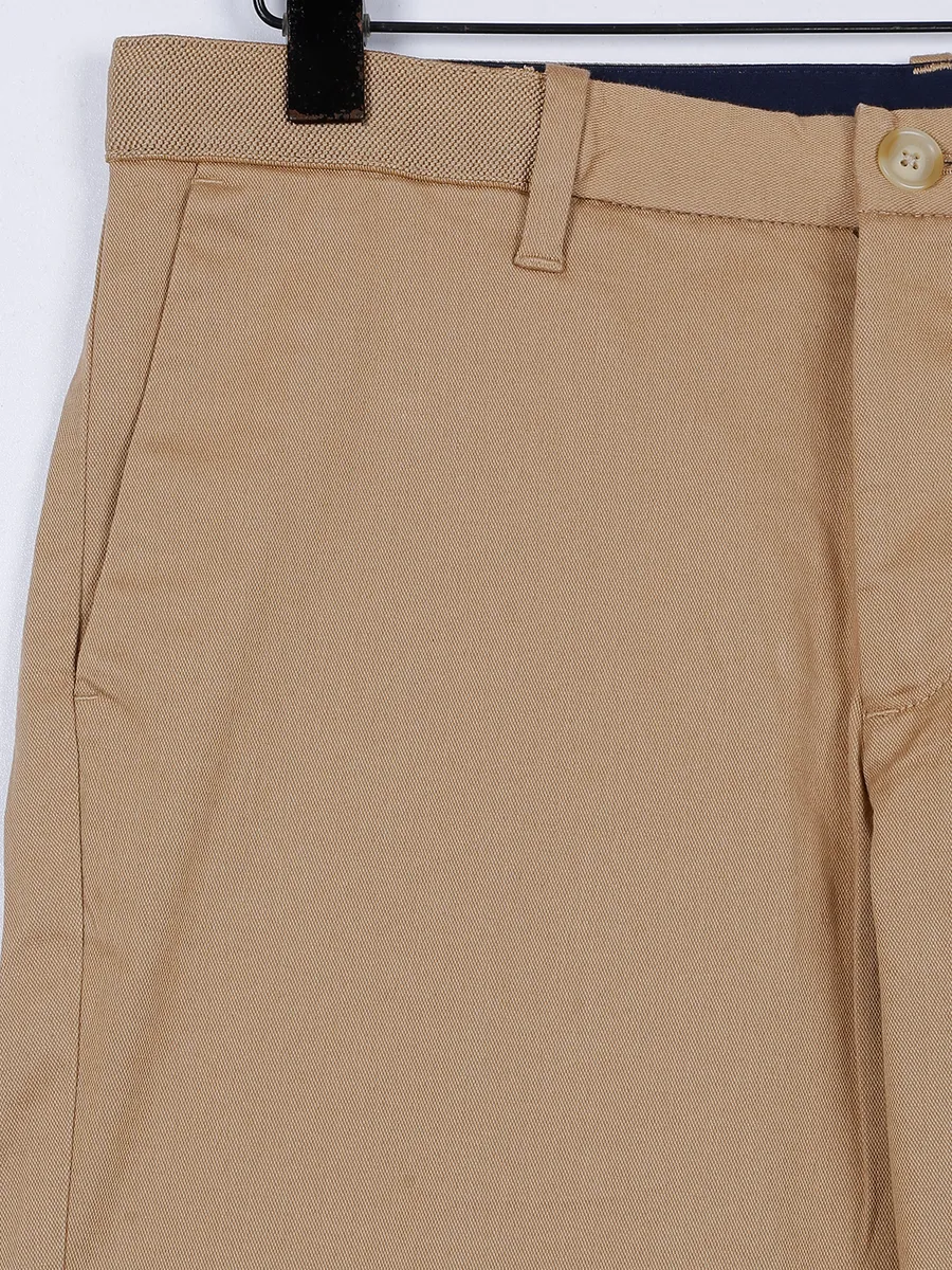 Indian Terrain khaki solid cotton casual trouser