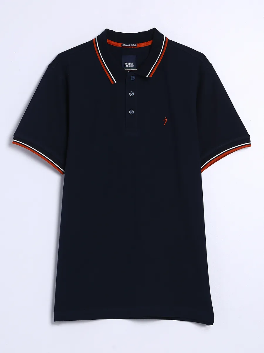 Indian Terrain navy cotton plain t shirt