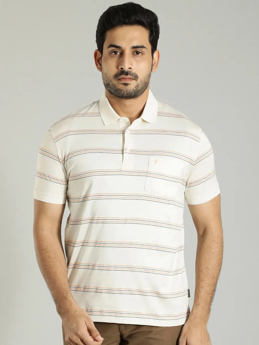 Indian Terrain off white stripe polo t shirt