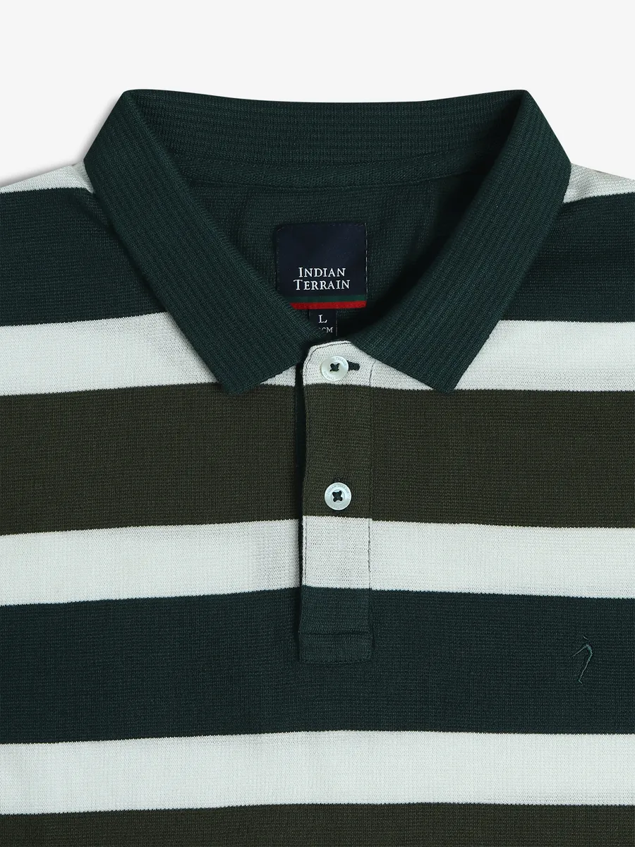 INDIAN TERRAIN olive stripe cotton shirt