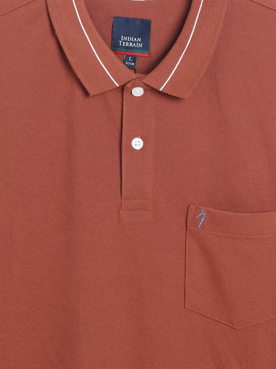 INDIAN TERRAIN plain brown regular fit t-shirt