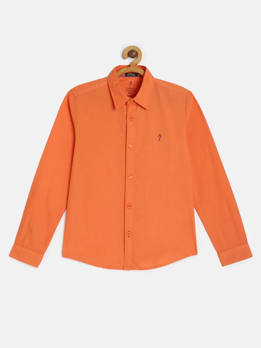 Indian Terrain solid orange slim fit shirt