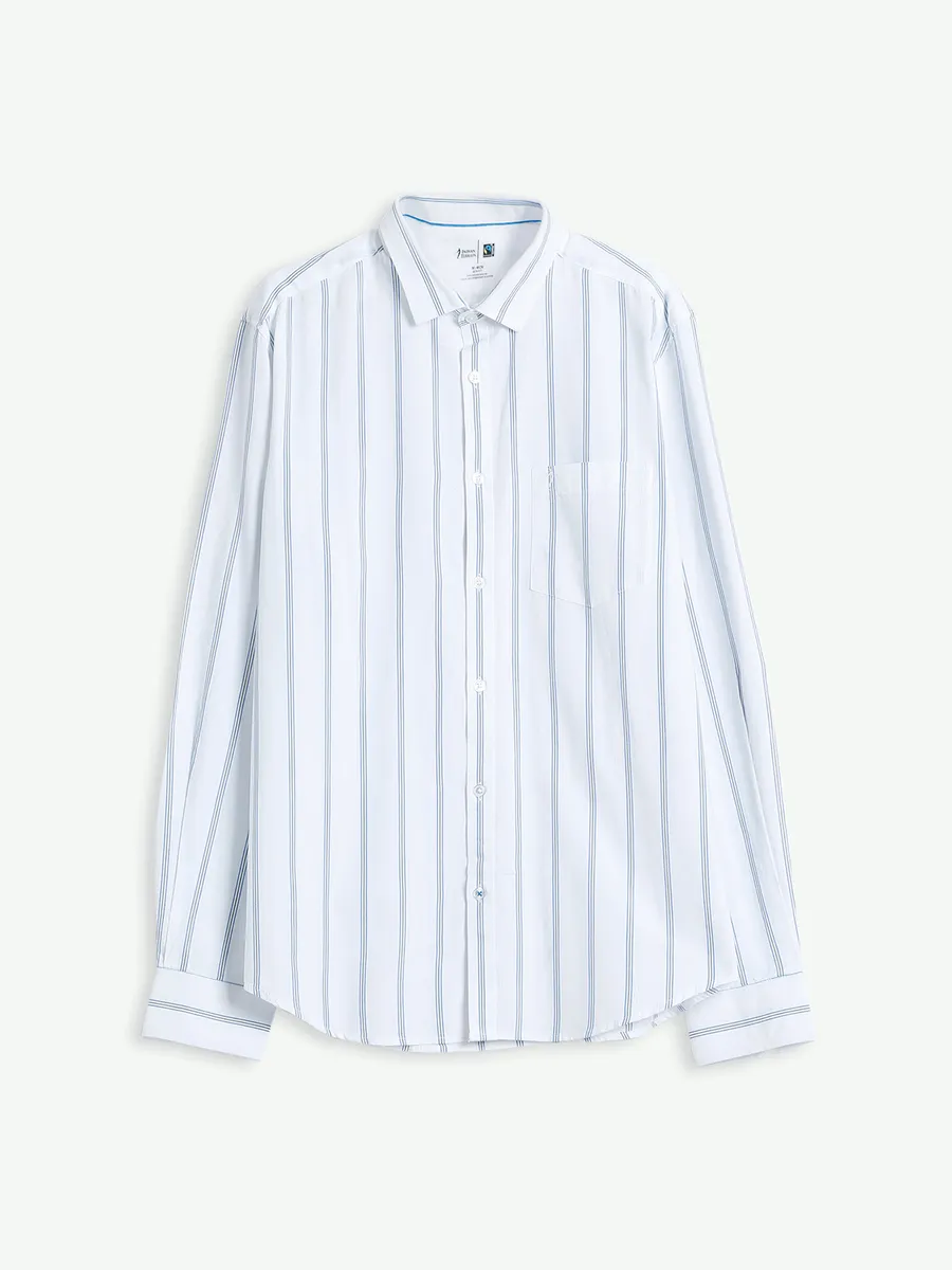 Indian Terrain stripe white cotton shirt